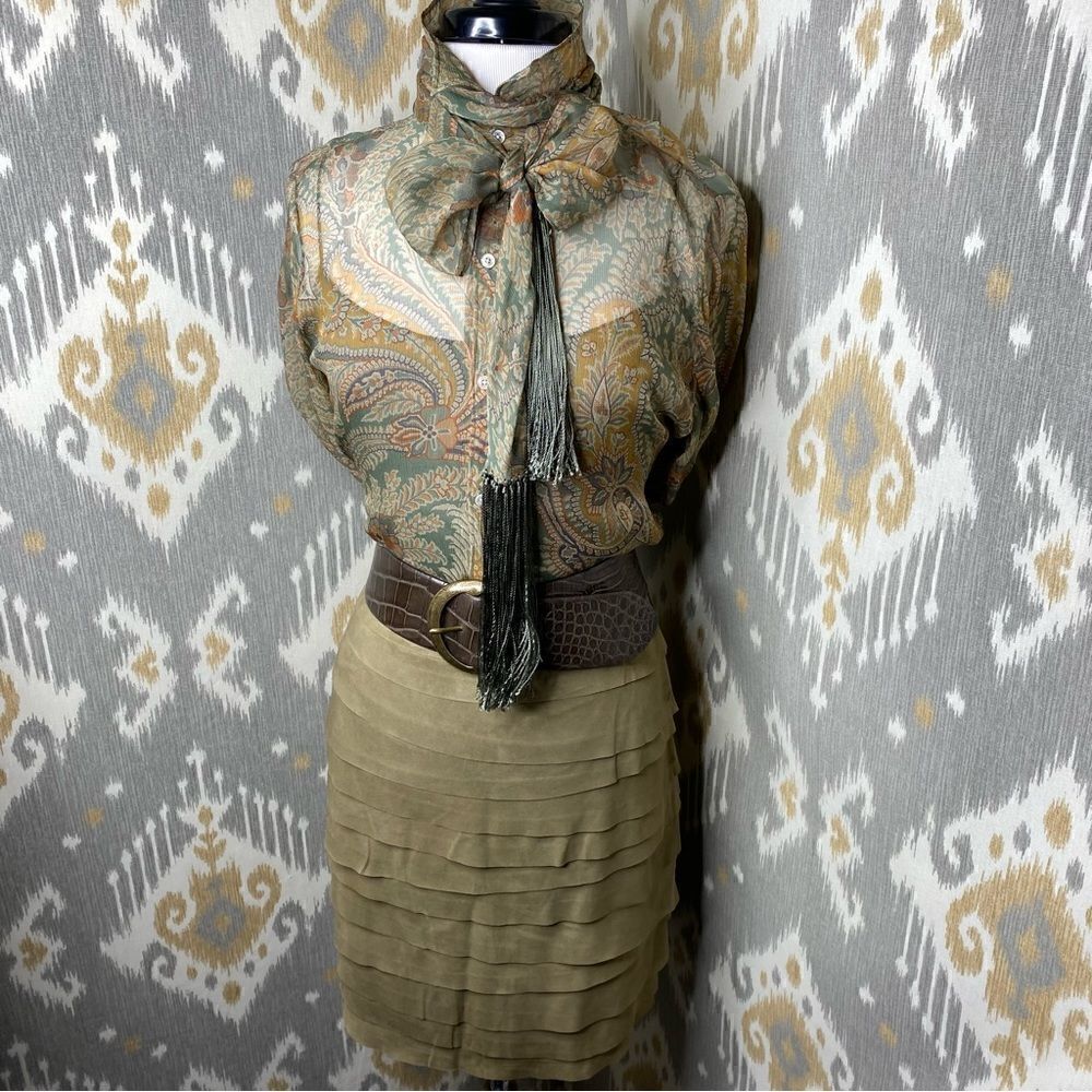 Ralph Lauren Black Label Olive Goat Suede Ruffle Pencil Skirt - Picture 6 of 16